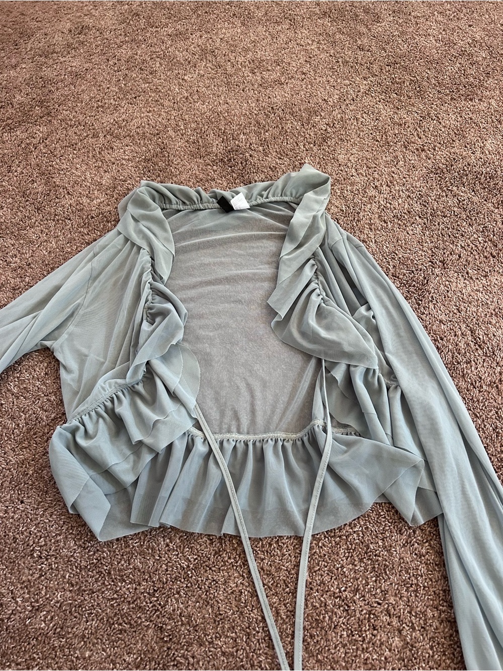 Divided Ruffled Open-Front Cardigan in Light Sage